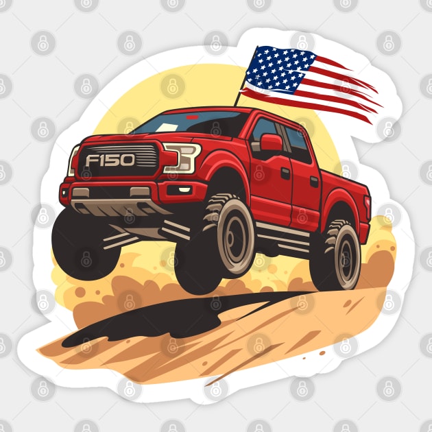 F150 car truck offroad jump on desert red Sticker by creative.z